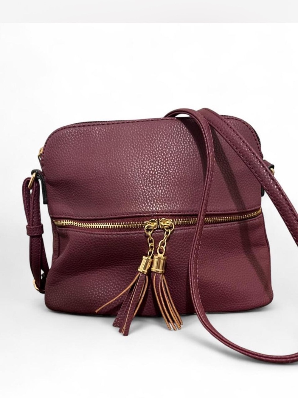 Women's Burgundy Crossbody Bag with Tassel Zipper